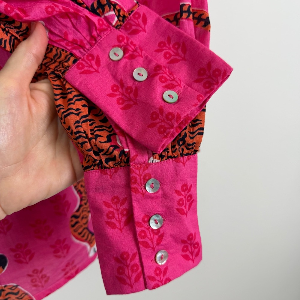 PRINTFRESH On a Whim Cotton Blouse in Neon Rose Siberian Stripes Size XS - Picture 10 of 14